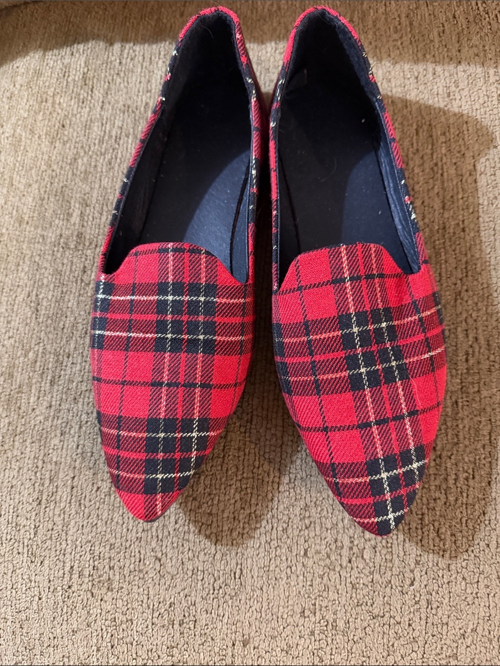 Women’s Red Plaid Pointed Toe Loafers